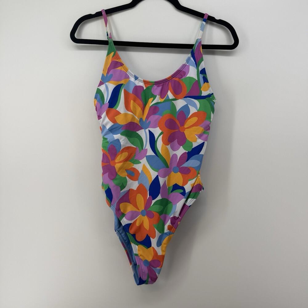 Hurley Floral One-Piece Swimsuit Side Lace-Up Size L Cut Out EXCELLENT UPF
